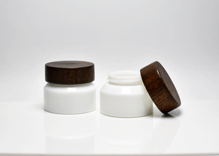 JG-X31-50, 50ml Opal White Glass Jar with Wood Screw Lid